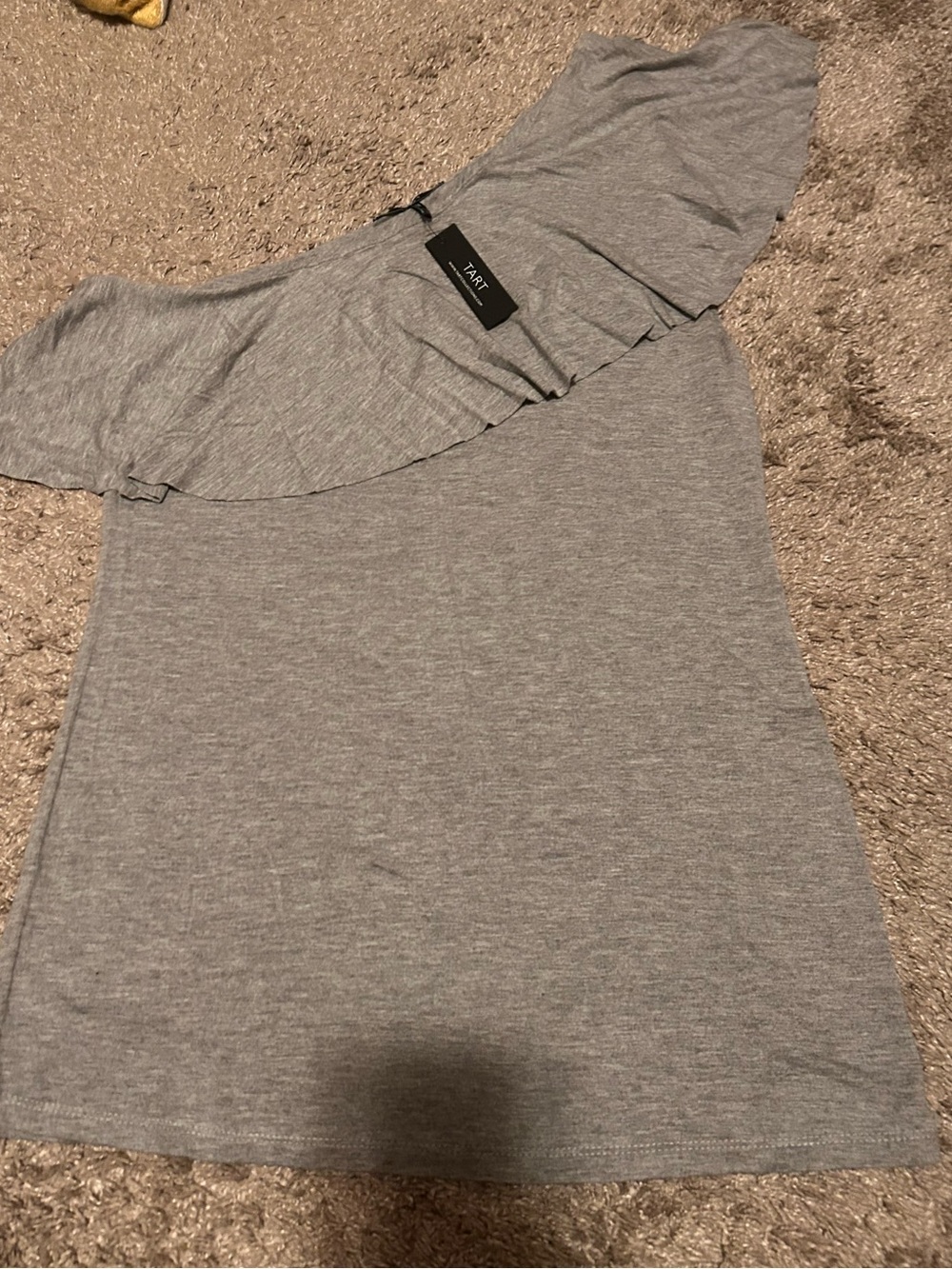 Tart One-Shoulder Ruffle Crop Top in Gray